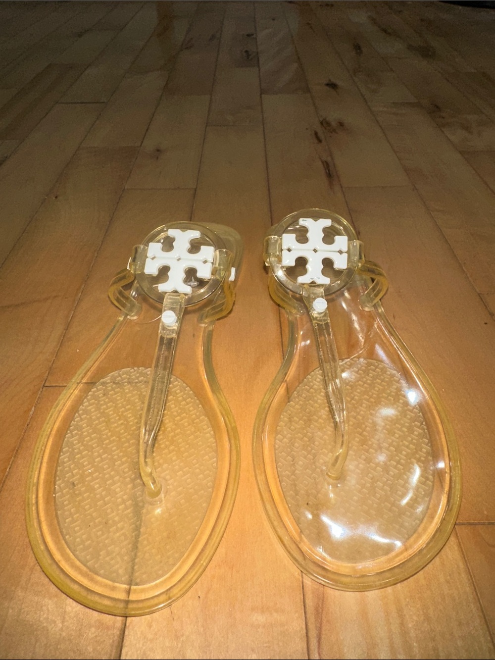 Tory Burch Clear Jelly Thong Sandals with White Logo